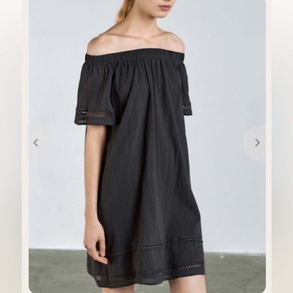 CHARLI Lateshia off the shoulder dress Embroidered Sundress Dark Grey Size 8